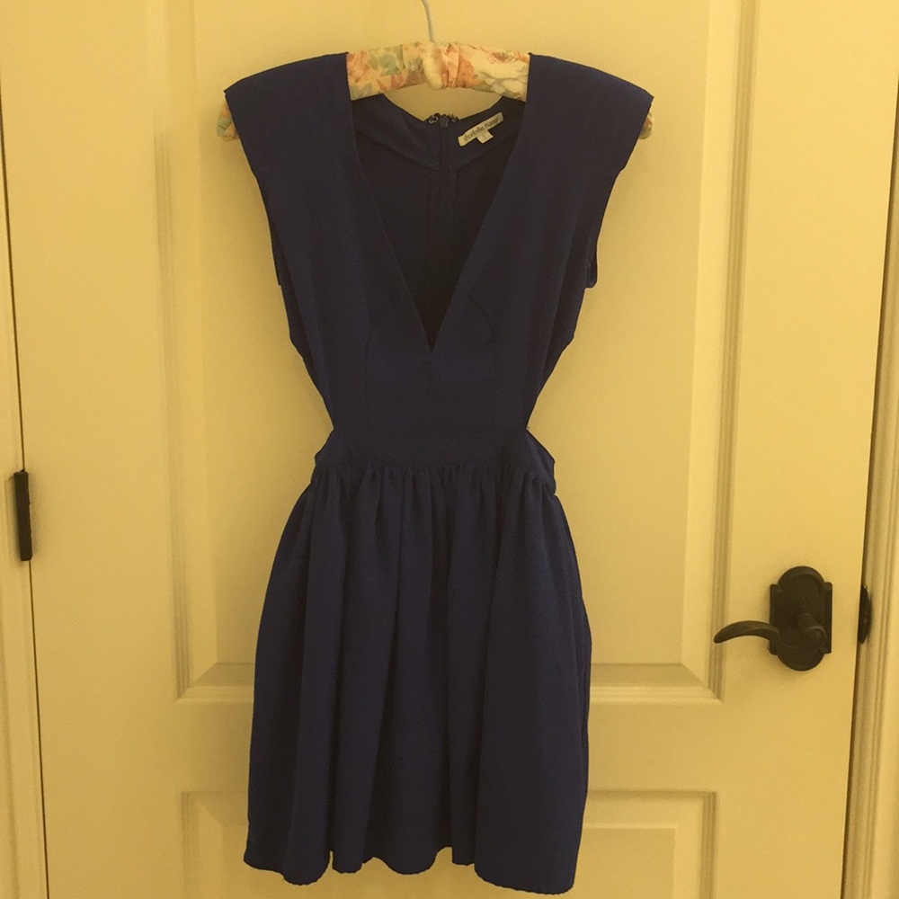 SOLD// Royal blue deep V cut out dress